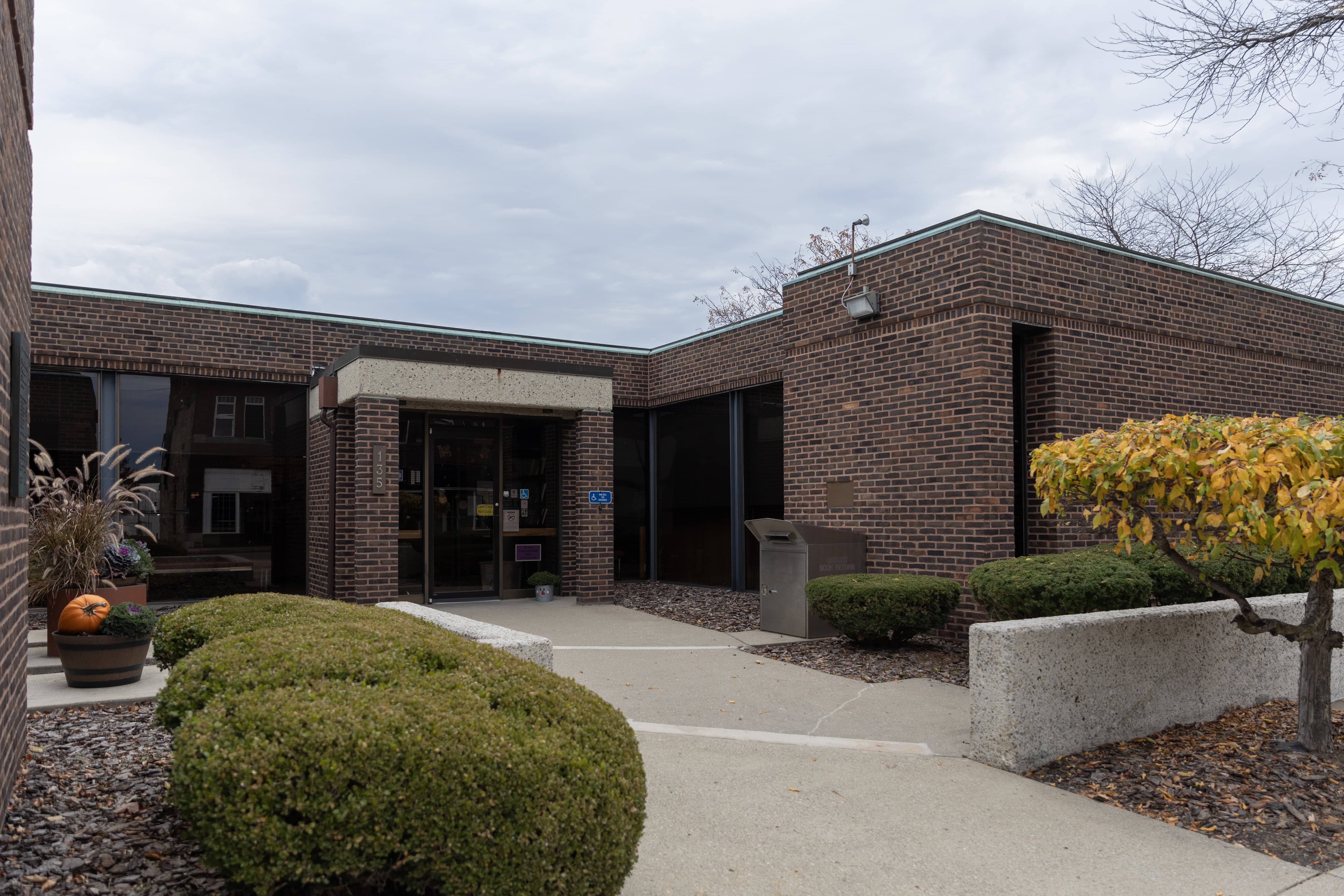 Library entrance including front door